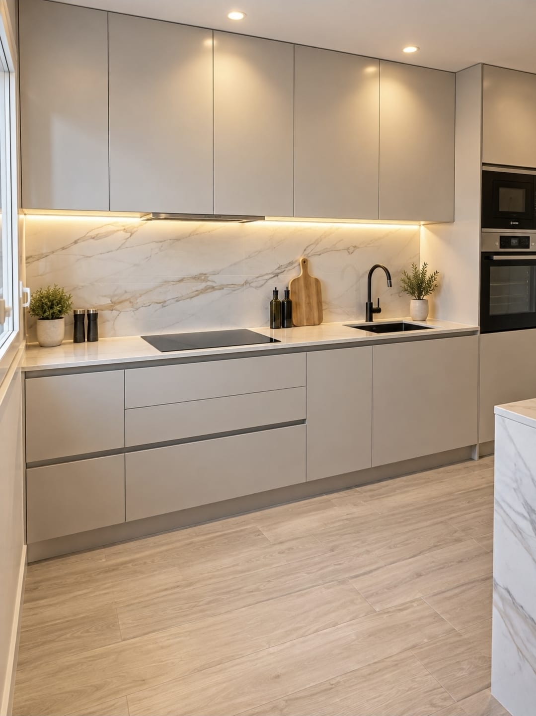 Cocina reformada por BAF Reformas con mobiliario e iluminación integrada